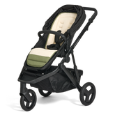 Green and beige luxe liner stroller on a white background