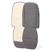 Grey and beige pram seat covers on a white background