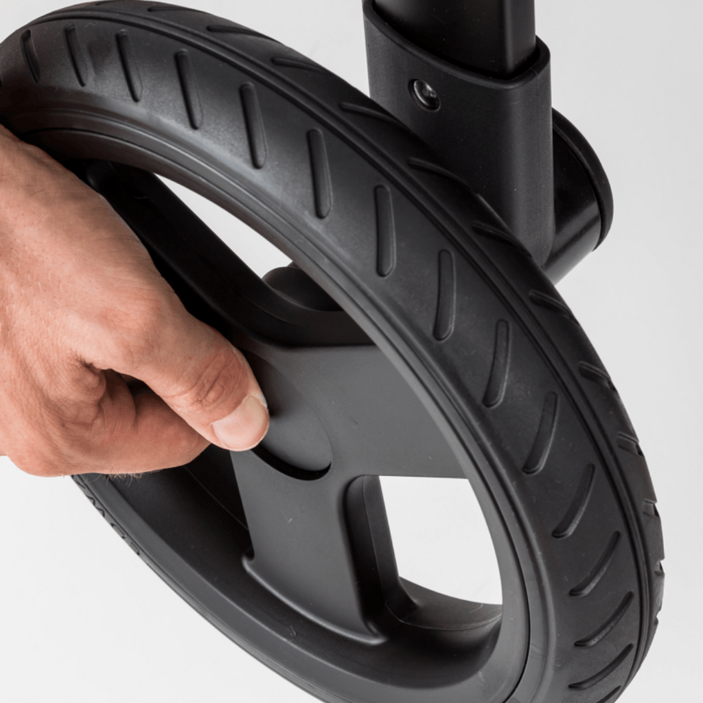 Strollers with rubber clearance wheels