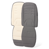 Grey and beige pram seat covers on a white background